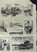 Original Old Antique Print 1883 Art Paintings Water Colours Sussex Monte Mario