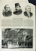 Original Old Antique Print 1883 Fire Brussels Major Seckendorf Dr. Barry Finnis