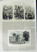 Original Old Antique Print 1873 Emperor Napoleon House Churchyard Immortelles