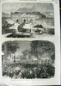 Original Old Antique Print 1866 Prussian Festival Victory Berlin Verona Siers