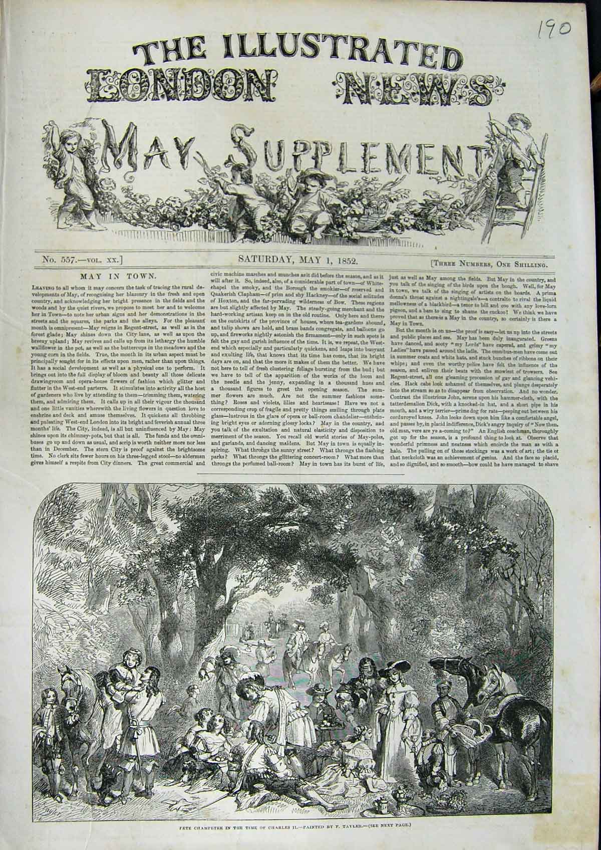 Original Old Antique Print 1852 Fete Champetre King Charles Ii 19th