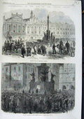 Original Old Antique Print 1866 War Market Place Pardubitz Bohemia Prague 19th