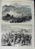 Original Old Antique Print 1868 Punjaub Frontier Village Oghee Peshawur Battery