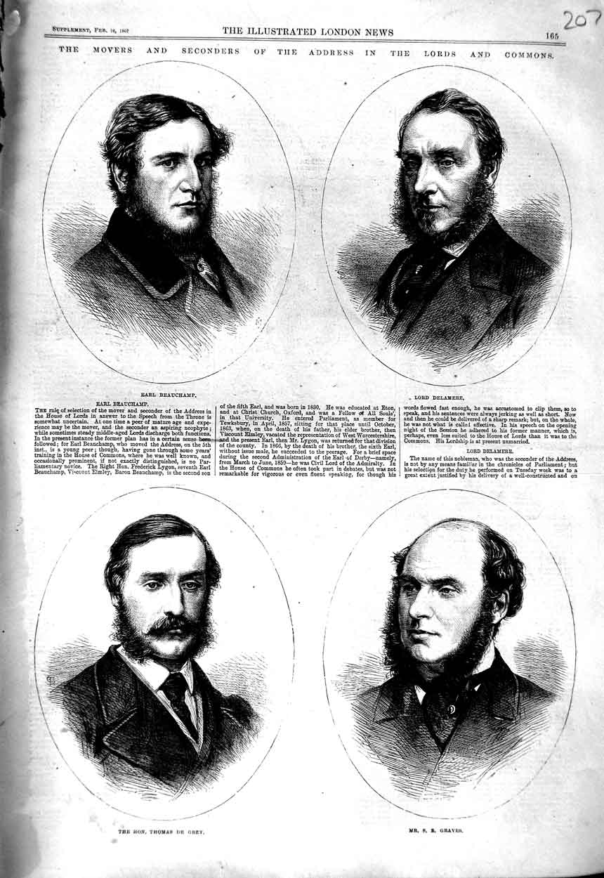 Original Old Antique Print Earl Beauchamp Lord Delamere Thomas Grey Graves 1867