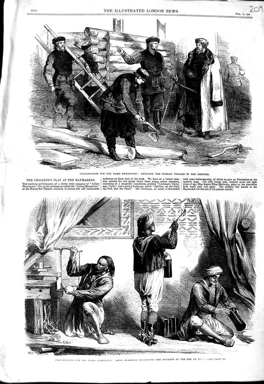 Original Old Antique Print 1867 Paris Exhibition Building Russian Village Tunis