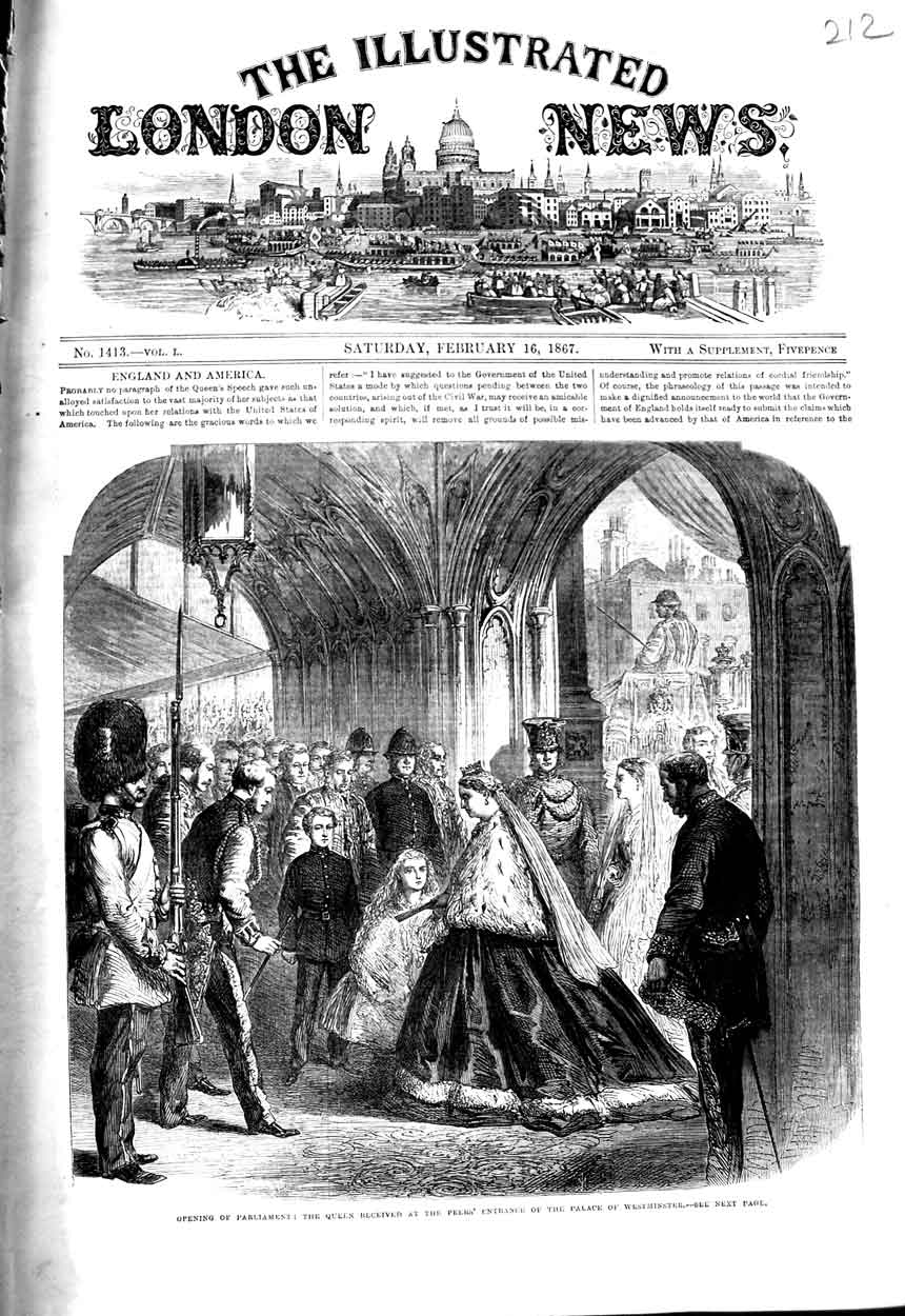 Old Antique Print 1867 Opening Parliament Queen Peers Palace Westminster 19th