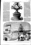Original Old Antique Print 1867 Farewell Cup Yokohama New Dry Dock Suez Egypt