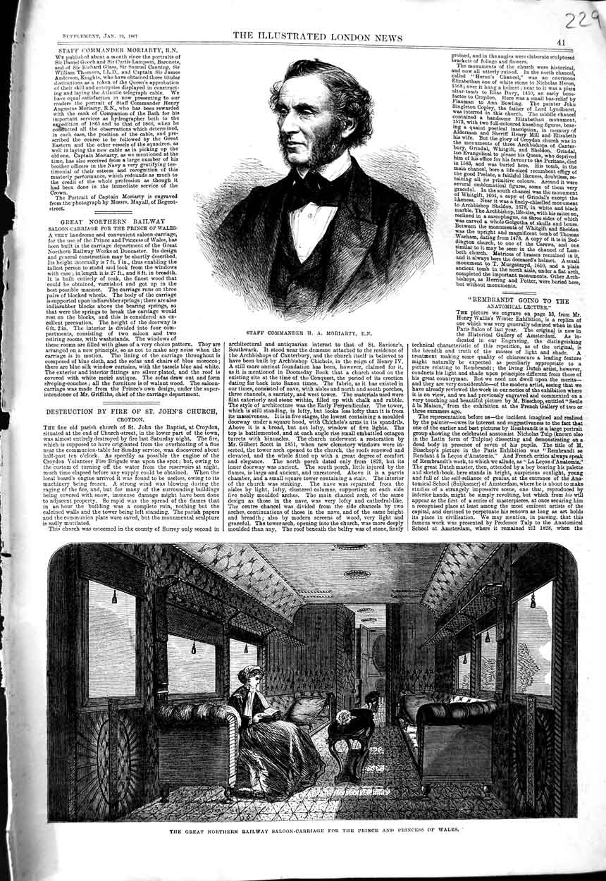 Original Old Antique Print Staff Commander 1867 Great Northern Railway Prince
