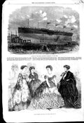 Old Antique Print 1867 Paris Fashion Launch Great Republic Ship New York 19th