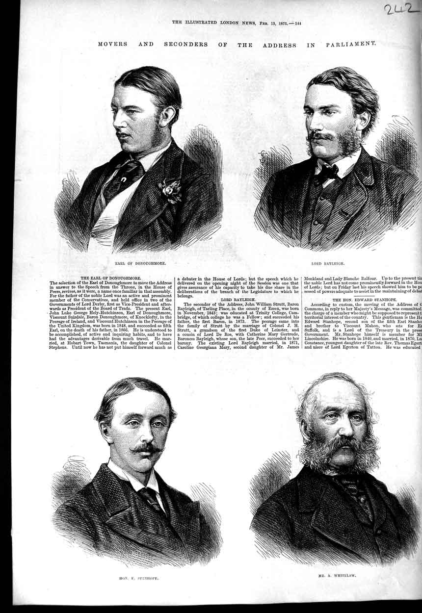 Antique Print *3115 1875 Parliament Donoughmore Rayleigh Stanhope Whitelaw