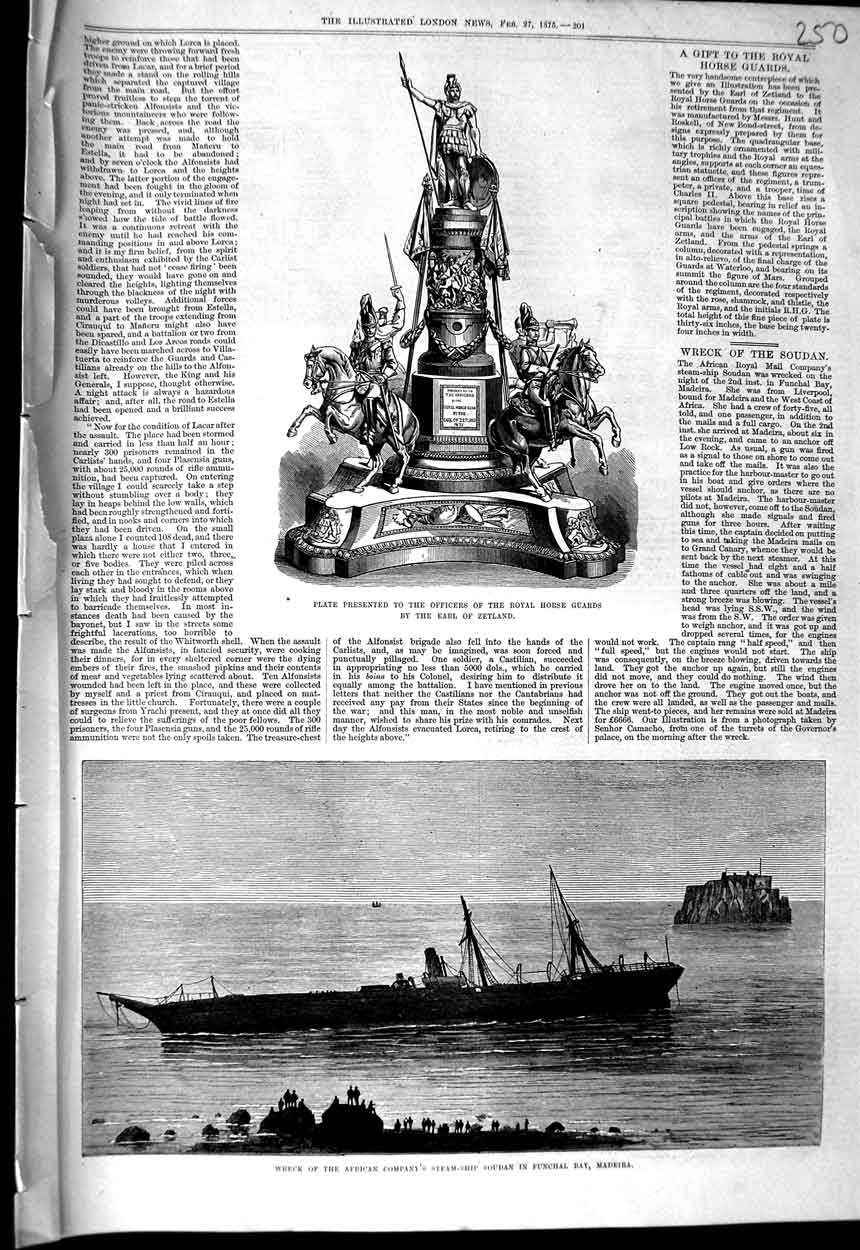 Original Old Antique Print Ship Wreck Soudan Funchal Madeira 1875 Plate Zetland