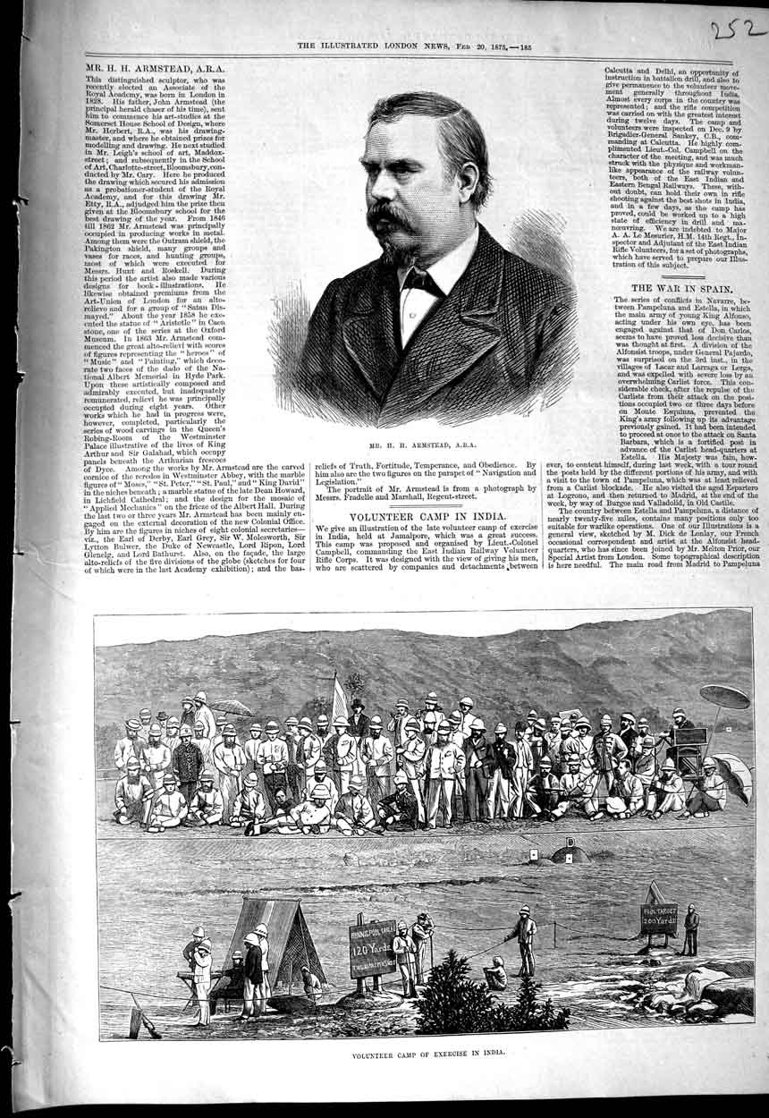 Original Old Antique Print 1875 Armstead Volunteer Camp Exercise India Siers