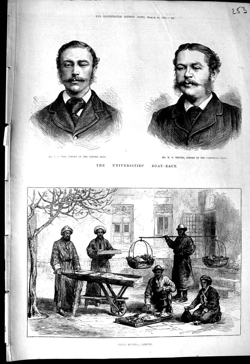 Old Antique Print 1875 Way Oxford Rhodes Cambridge Boat Hawkers Yarkund 19th