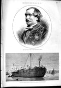 Old Antique Print 1875 Count Jarnac French Ambassador Rainbow Ship Thames 19th