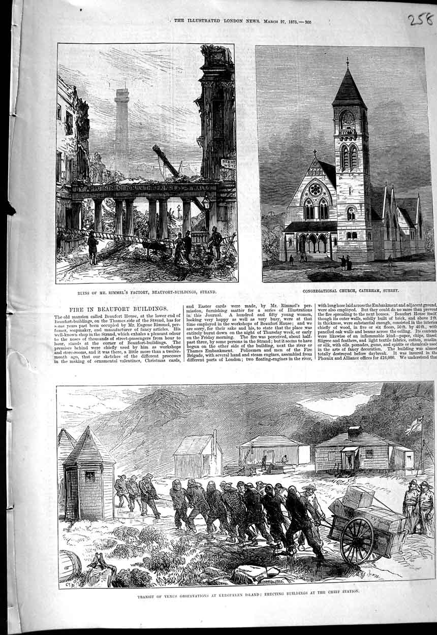 Original Old Antique Print Venus Kreguelen 1875 Rimmel Factory Church Surrey
