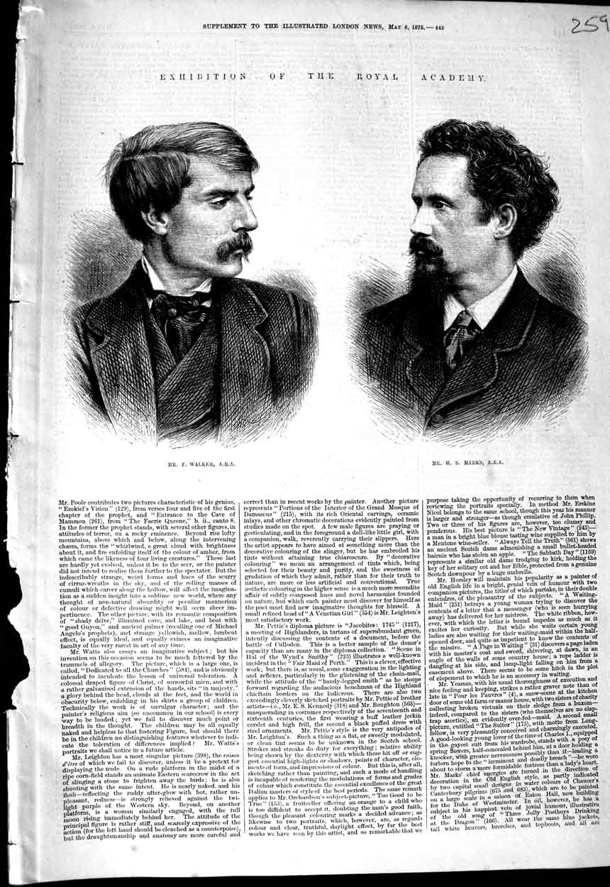 Original Old Antique Print 1875 Royal Academy Men Portrait Walker Marks 19th