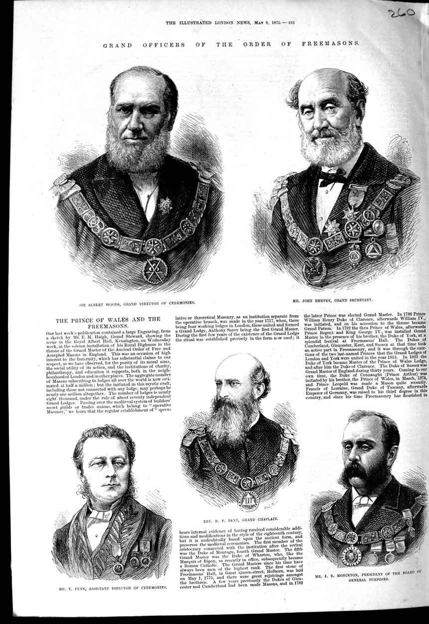Original Old Antique Print 1875 Freemasons Woods Hervey Bent Fenn Monckton 19th
