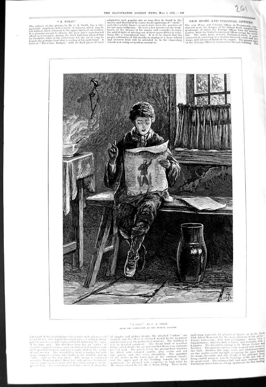 Original Old Antique Print 1875 Dudley Gallery Art Boy Singing Solo Smith 19th
