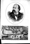 Original Old Antique Print 1875 Signor Salvini Italian Fire Lunatic Asylum Nice