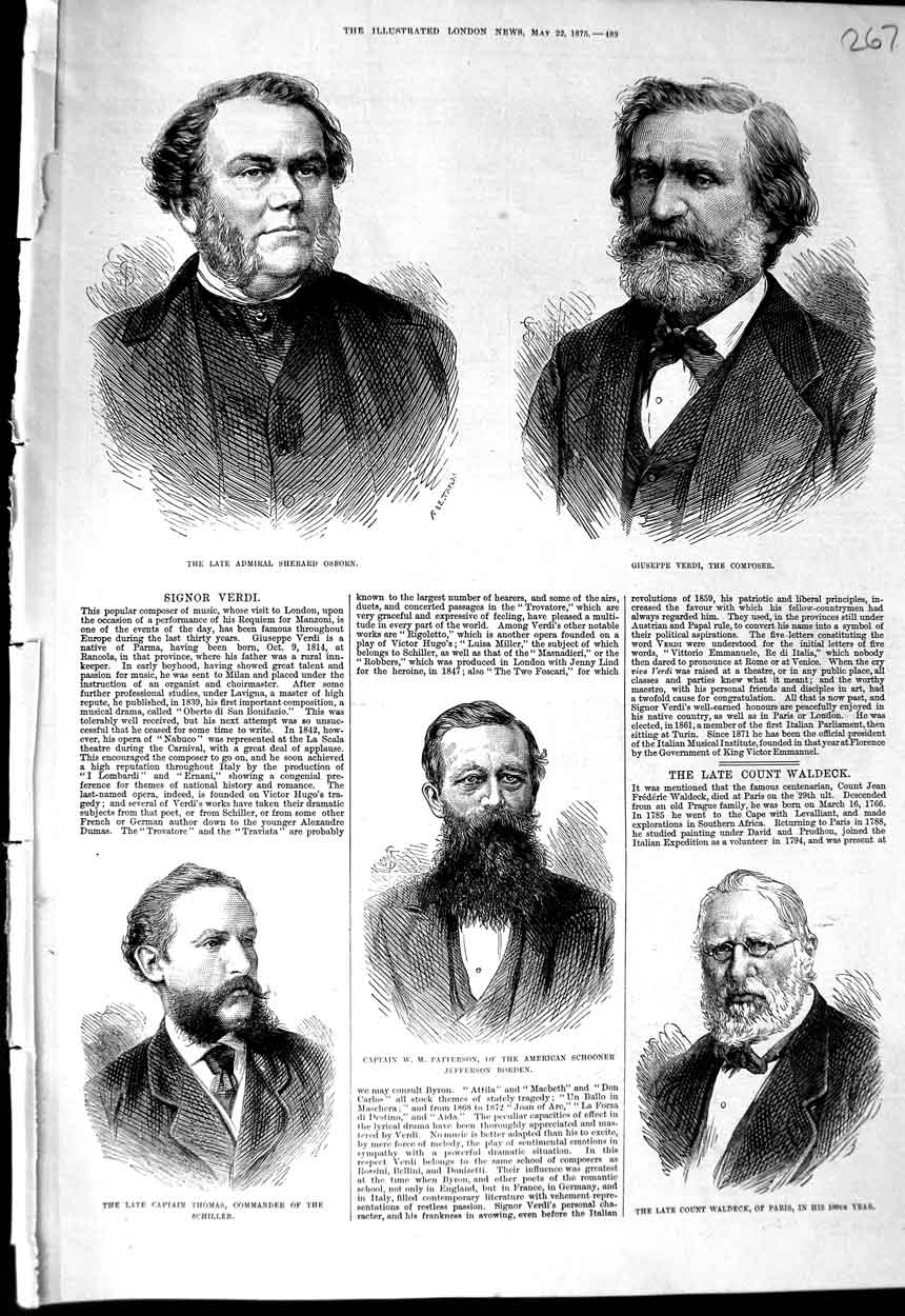 Original Old Antique Print Osborn Verdi Patterson Borden Thomas Waldeck 1875