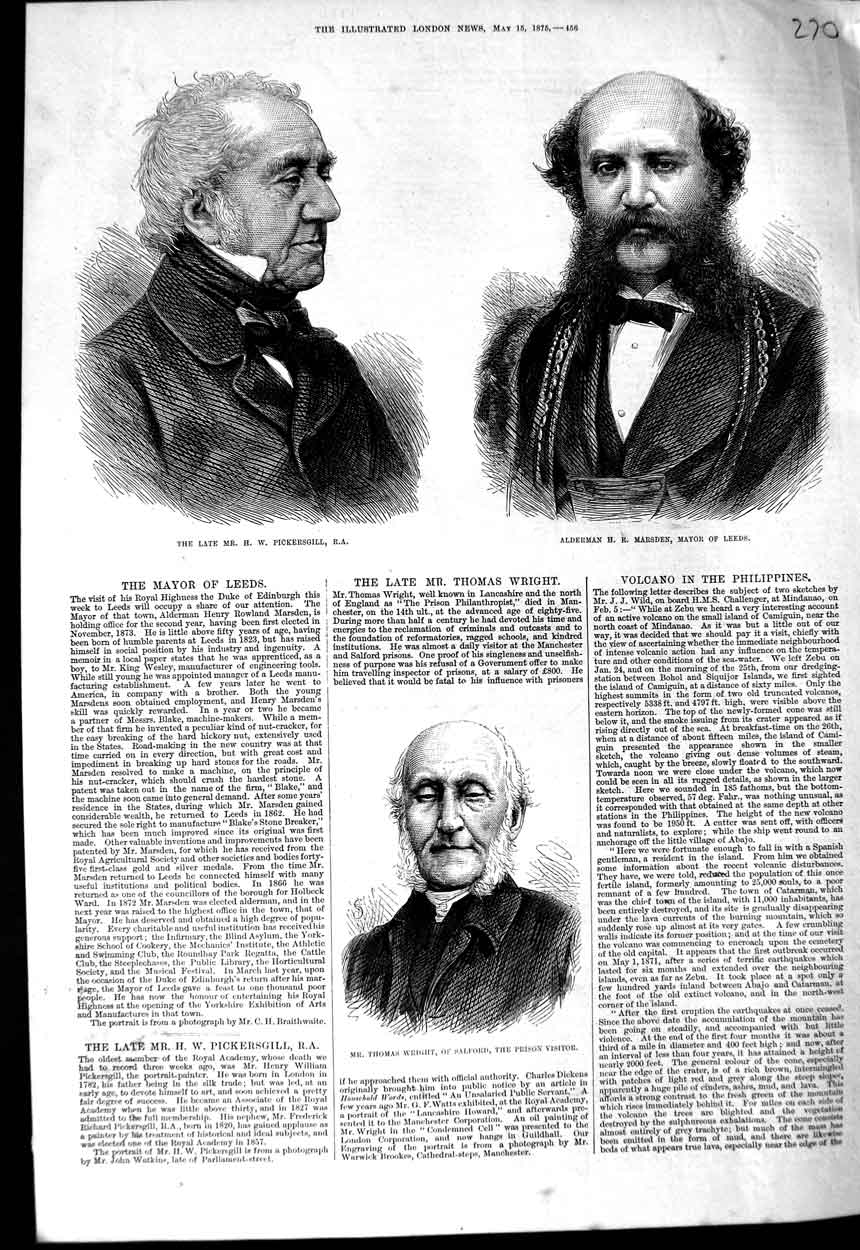 Original Old Antique Print 1875 Pickersgill Marsden Mayor Leeds Thomas Wright