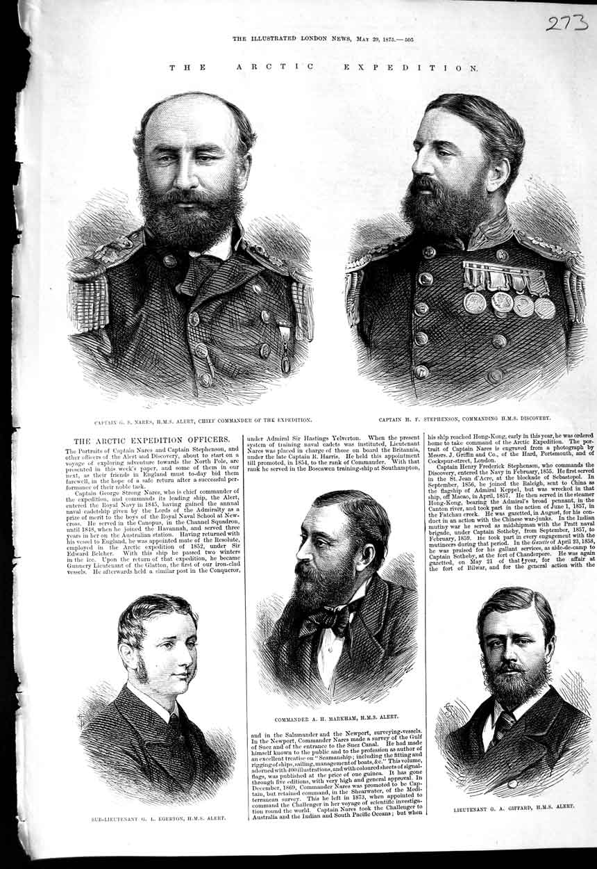 Old Antique Print 1875 Arctic Expedition Nares Stephenson Egerton Giffard 19th