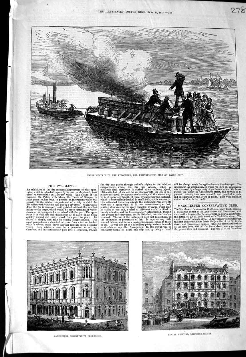 Old Antique Print 1875 Experiments Pyroleter Dental Hospital Manchester 19th