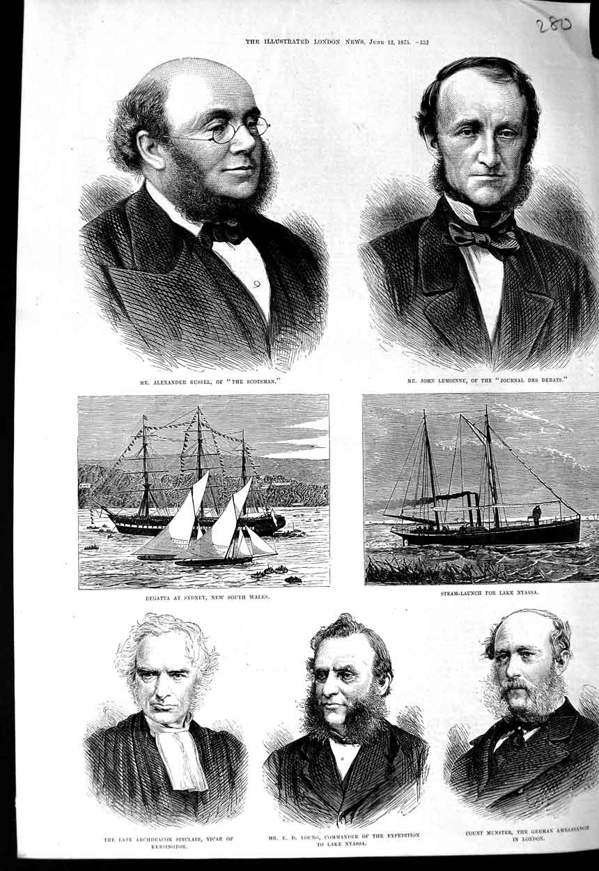 Original Old Antique Print 1875 Russel Scotsman Lemoinne Young Munster Sinclair