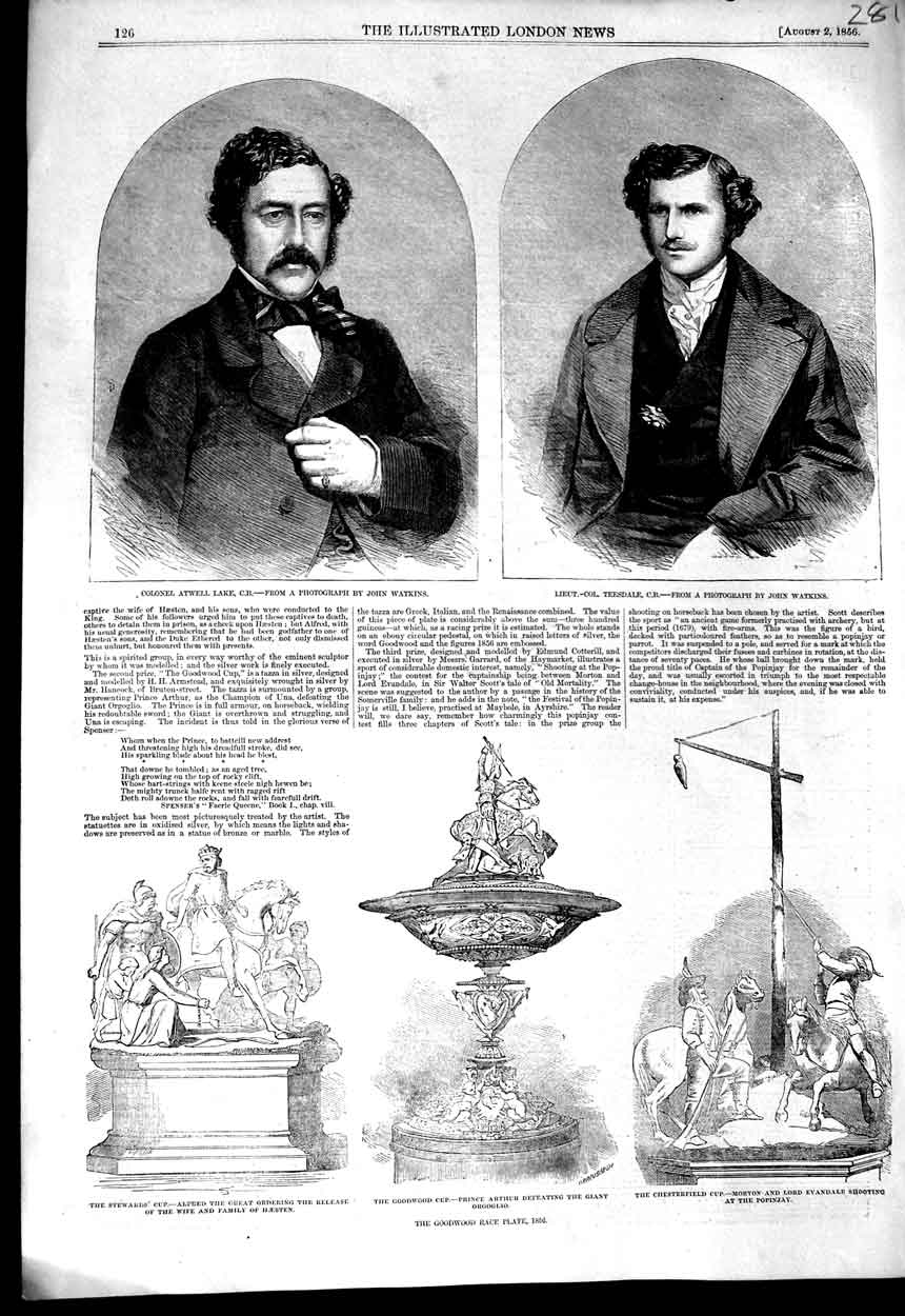 Old Antique Print 1856 Colonel Atwell Lake Teesdale Goodwood Races Plate 19th