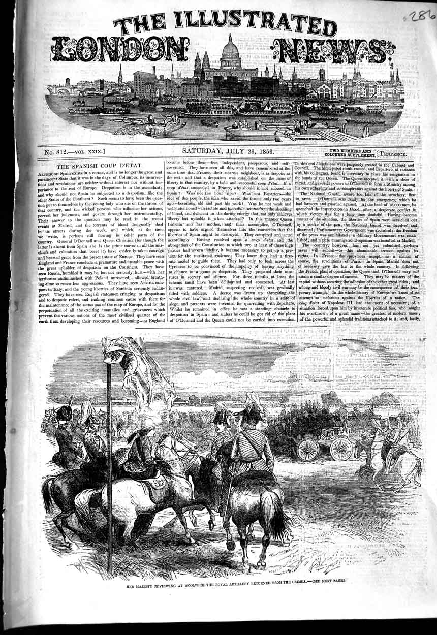 Antique Print *3114 1856 Majesty Queen Woolwich Royal Artillery Crimea War