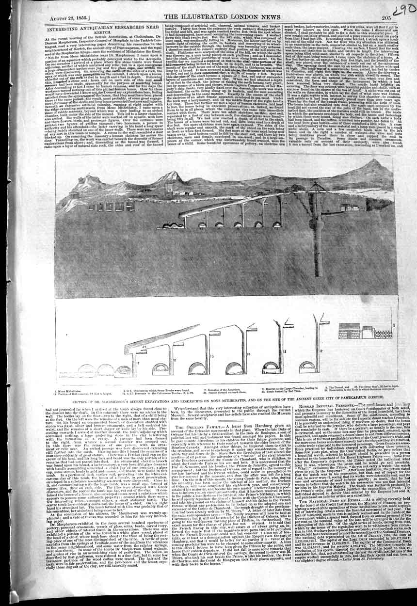 Old Antique Print 1856 Macpherson Excavations Mons Mithridates Greek City 19th