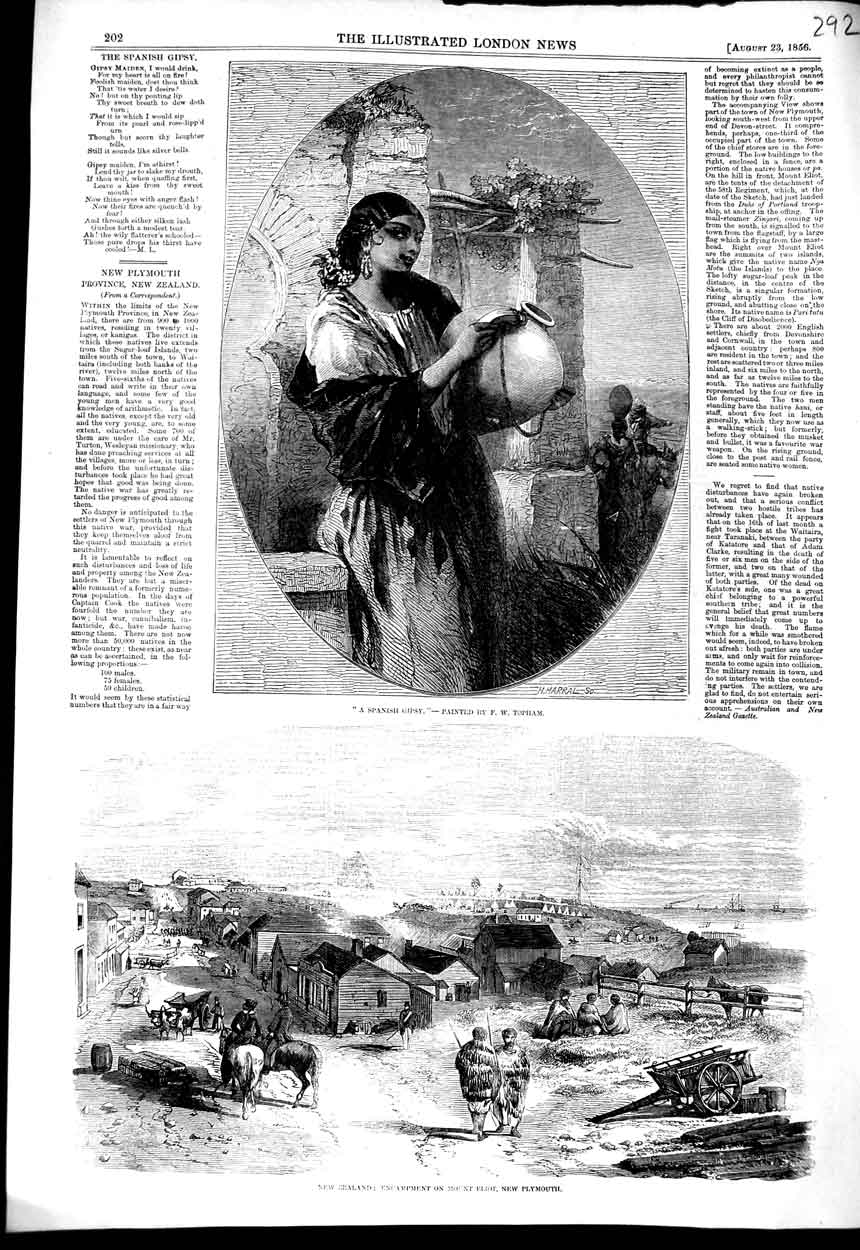 Original Old Antique Print 1856 Portrait Spanish Gipsy New Zealand Mount Eliot