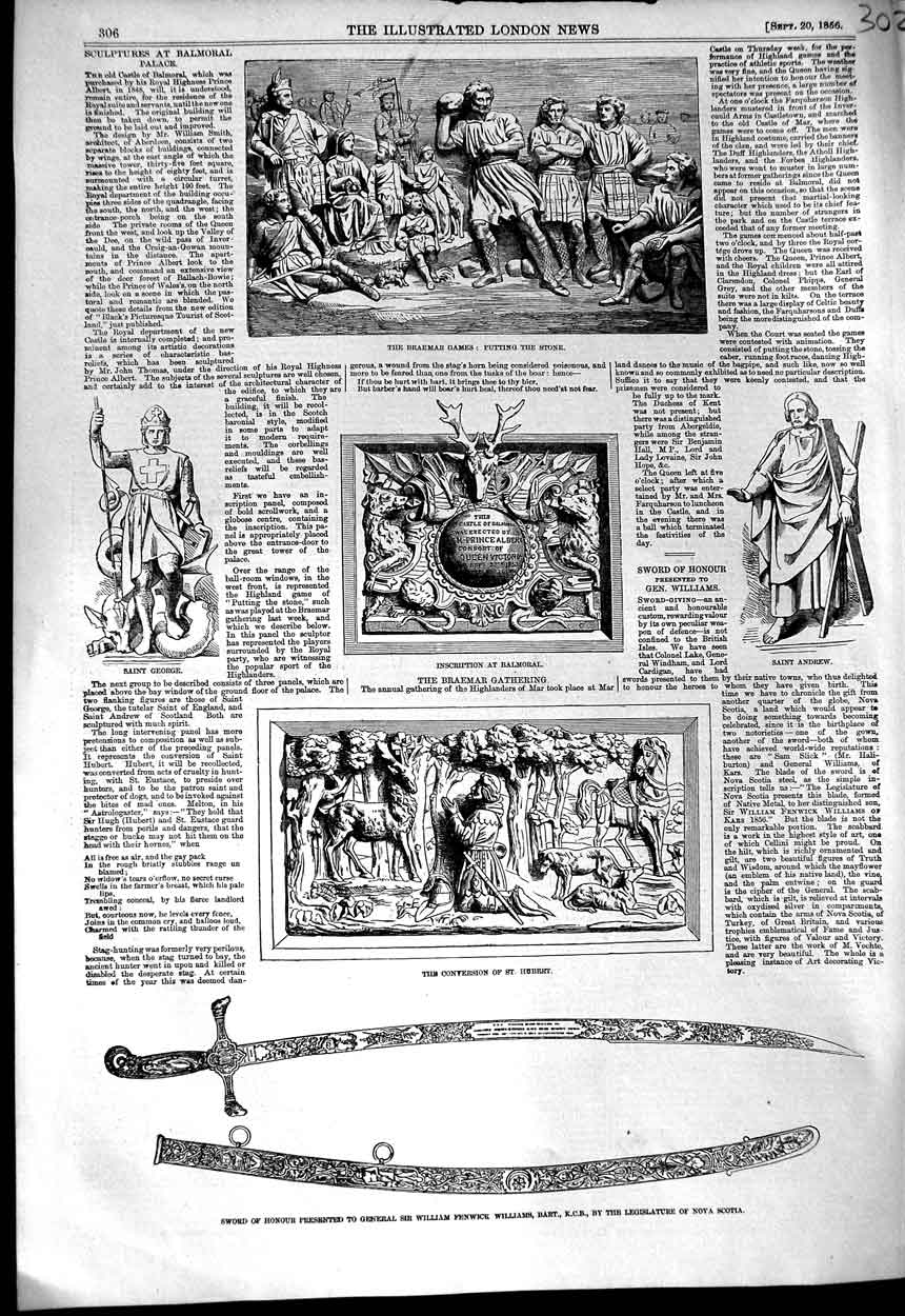 Old Antique Print 1856 Braemar Games Balmoral Saint Andrew George Sword 19th