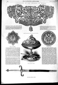 Original Old Antique Print 1856 Coronation Emperor Russia Sword Medal Stomacher