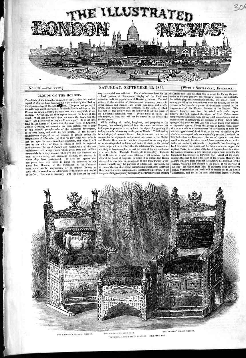 Original Old Antique Print Empress Mother Russian Coronation Thrones 1856 19th
