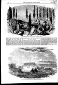 Original Old Antique Print 1856 Turkish Burial Ground Scutari Armenian Cemetery
