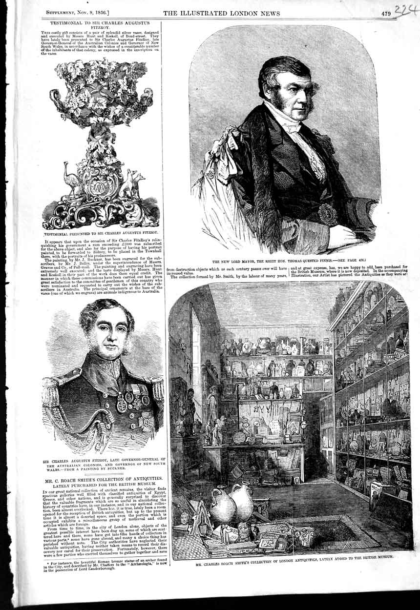 Original Old Antique Print 1856 Lord Mayor Thomas Finnis Fitzroy Charles Smith