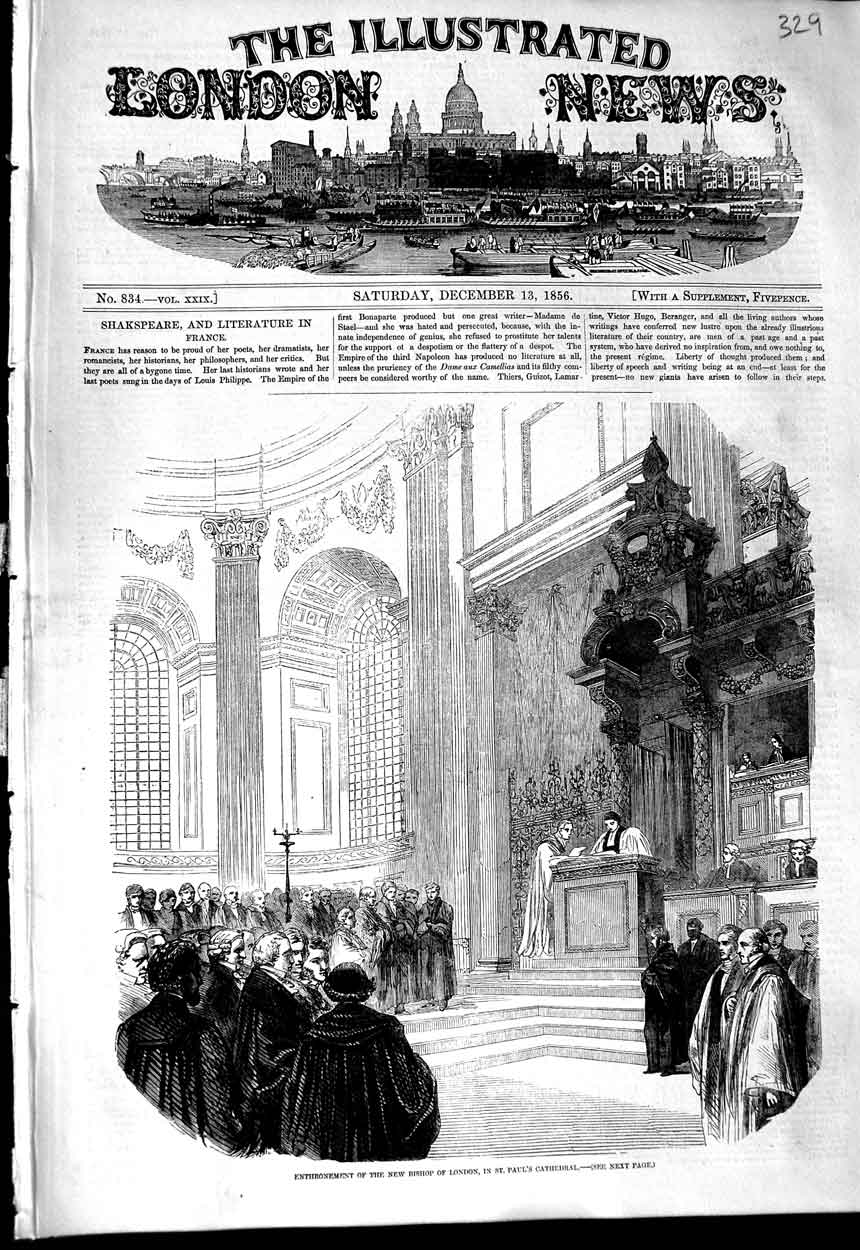 Original Old Antique Print 1856 Enthronement Bishop London St. Paul'S Cathedral