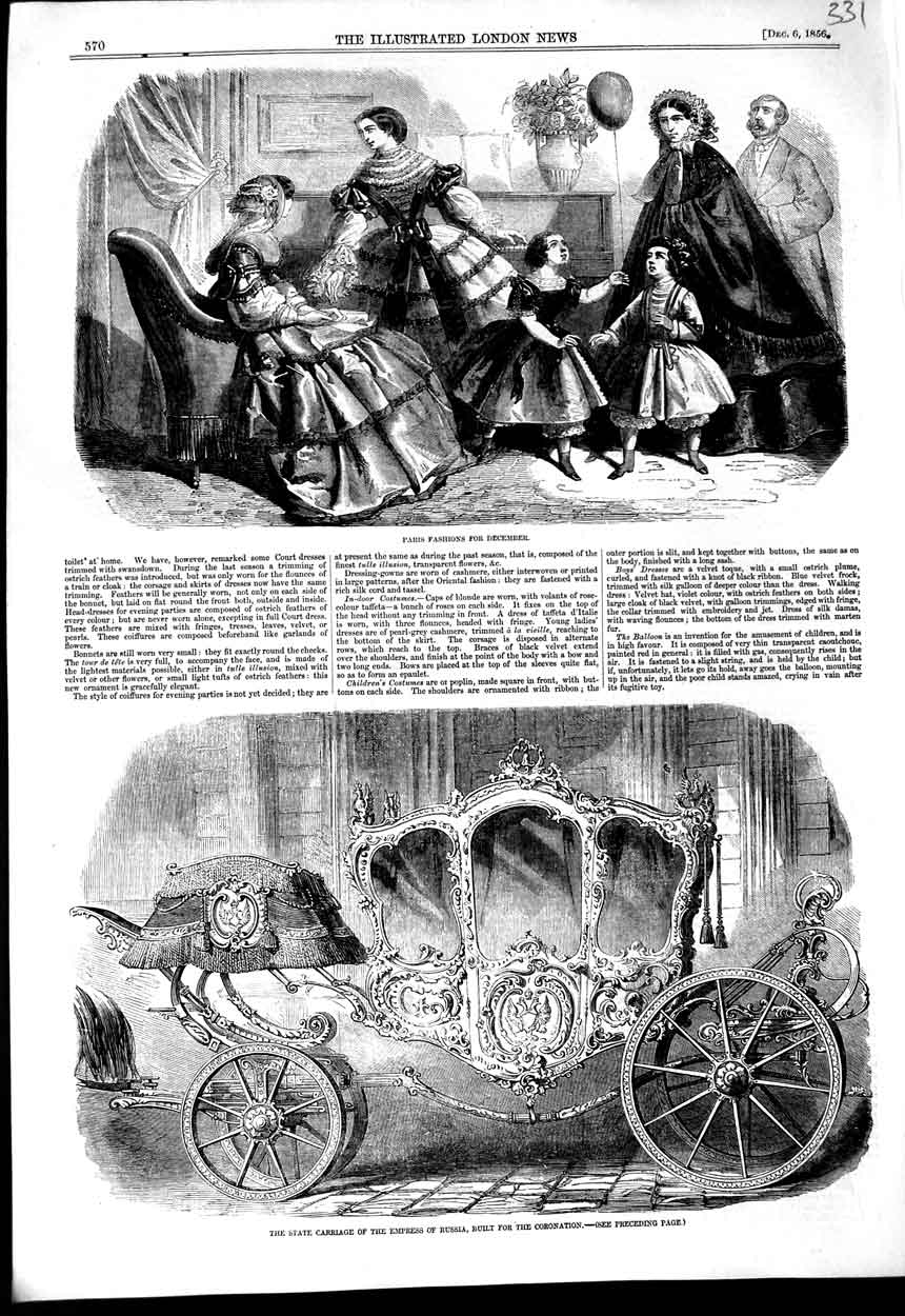 Original Old Antique Print State Carriage Empress Russia 1856 Paris Fashion