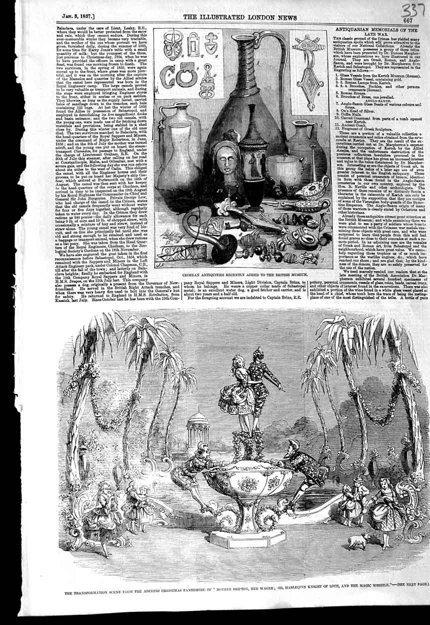 Old Antique Print 1857 Crimean British Museum Adelphi Theatre Pantomime 19th