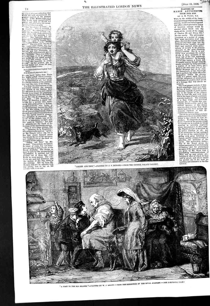 Original Old Antique Print Children Visit Sier 1856 Mother Child Dog Art 19th
