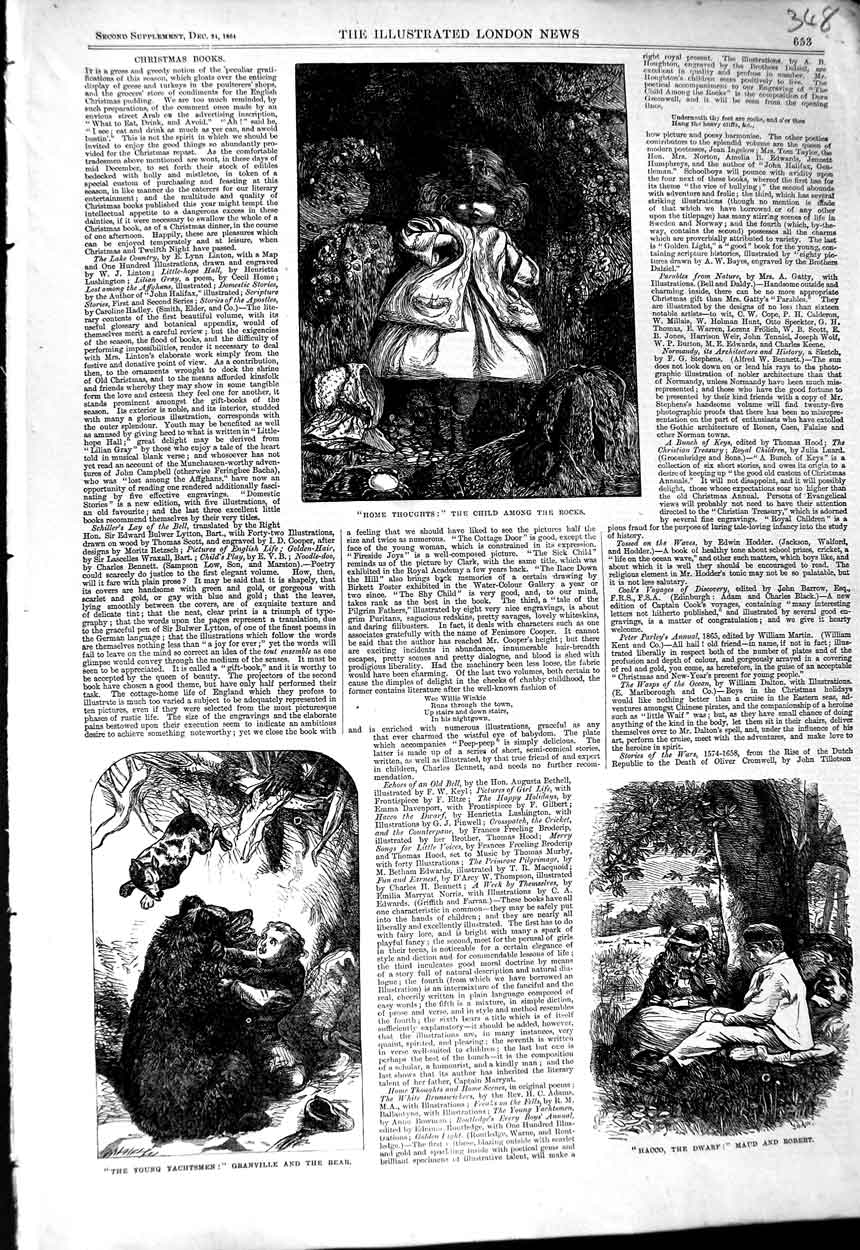 Old Antique Print 1864 Story Hacco Dwarf Maud Granville Bear Child Rocks 19th