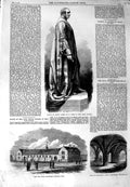 Old Antique Print 1864 Statue Prince Albert Salford Rifle Barracks Hull 19th