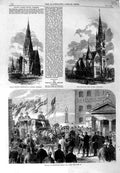 Old Antique Print 1864 Southwark Bridge Toll Free Church Irvine Edinburgh 19th