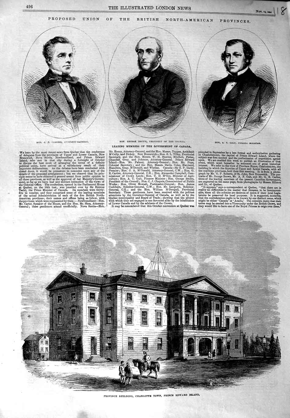 Old Antique Print Province Building Prince Edward 1864 Cartier Brown Galt 19th