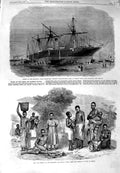 Original Old Antique Print 1864 Ship Montreal Jura Liverpool Ajawa Tribe Africa
