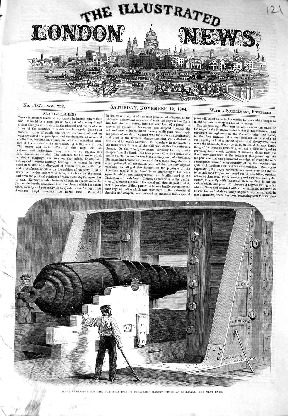 Antique Print *3121 1864 Steel Embrasure Fortifications Cronstadt Millwall