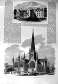 Old Antique Print Nicholas Church Yarmouth 1864 German Hospital Dalston 19th