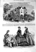 Original Old Antique Print Paris Fashion 1864 Ragged-School Teachers Nutfield