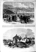 Original Old Antique Print 1864 Village Billinghay Carnarvon Llanberis Railway